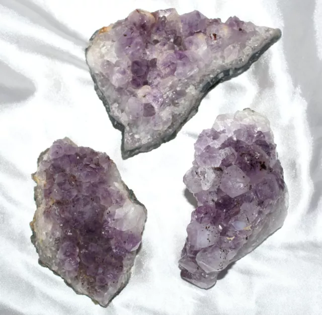 AMETHYST 3x Stufe Edelstein Heilstein 15 cm Mineralien Geode Deko Violet Set