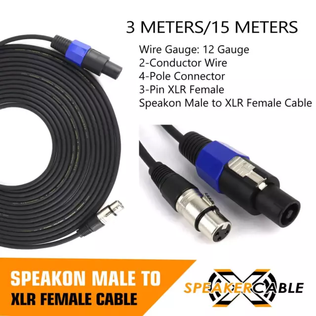 3M/15M Speakon To XLR Female Speaker Lead Cable Audio Stage Studio Amplifier