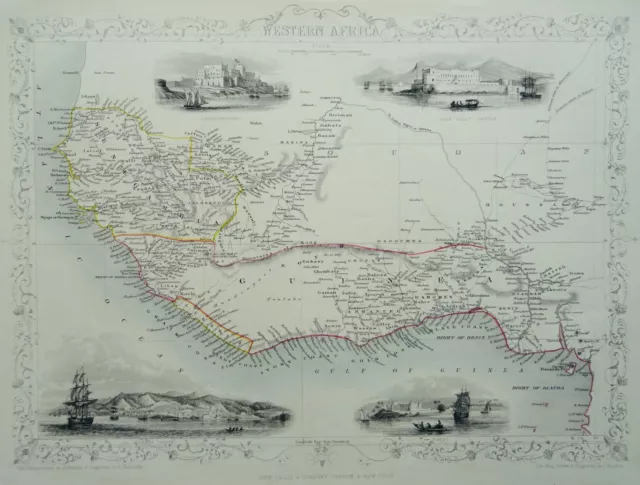c1851 John Tallis Antique Map of WESTERN AFRICA Engraved by J. Rapkin