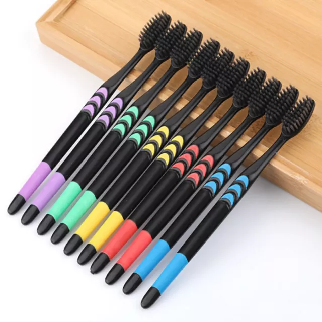 10 Pieces Bamboo Toothbrush Soft Tooth Brush Charcoal Adults Toothbrush^ob