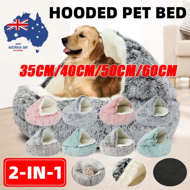 Pet Dog Cat Calming Bed Cuddle Soft Warm Plush Cave Sleeping Nest Tent House AU