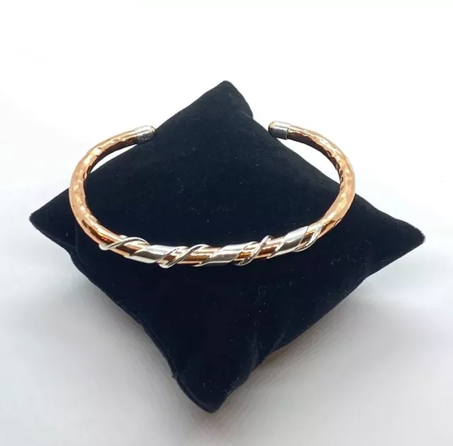 Artisan Solid Copper Bracelet With Sterling Silver Twisted Swirl Bangle