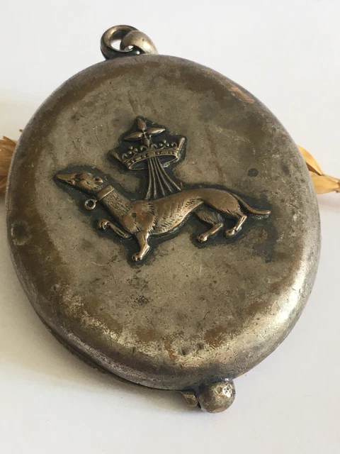 Médaillon Ancien Boîte Coulissante Pendentif Bretagne Hermine - Laiton - Occasion Patiné