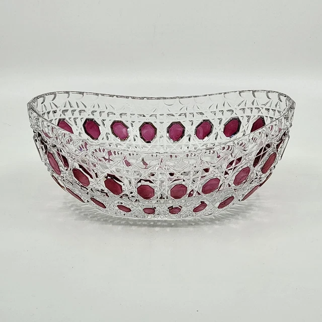 Anna Hutte Bleikristall Oval Cut to Clear Red Ruby Lead Crystal Bowl W. Germany Anna Hutte Bleikristall Oval Cut to Clear Red Ruby Lead Crystal Bowl W. Germany