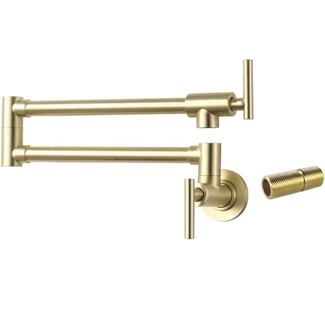 Havin Brushed Gold Hot Water Pot Filler Faucet Wall Mount Double Joint Arms A206