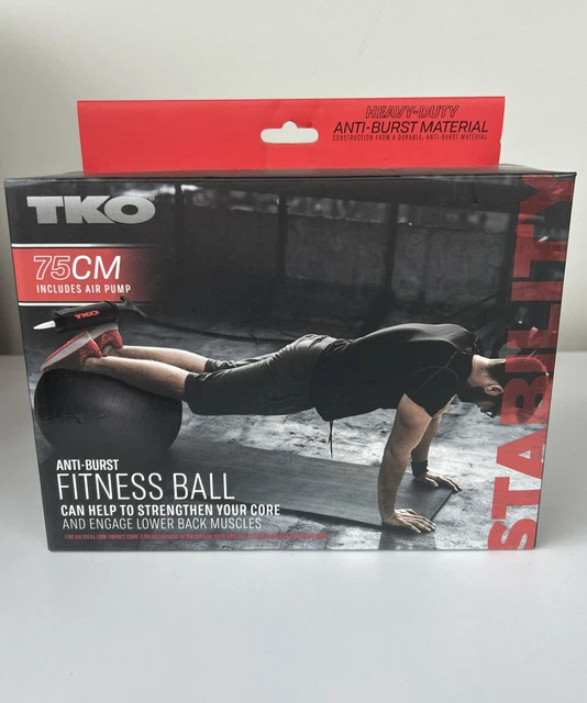 TKO 75cm Anti-Burst Fitness Ball w/ Air Pump Black - Core Yoga Pilates - New