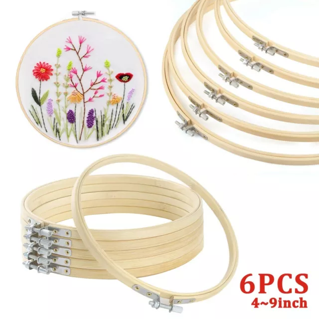 6PCS DIY Bamboo Embroidery Hoops Set Circle Cross Stitch Hoop Tapestry Rings UK