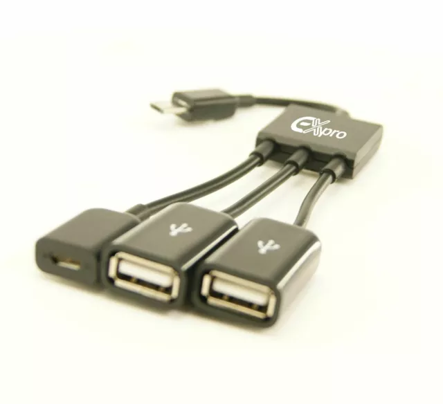 Ex-Pro® OTG Micro USB type B mâle vers 2x USB type A fem. & 1 x Micro USB B fem. 2