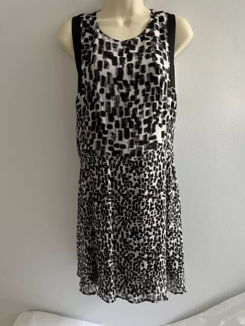 Reiss Nelly Printed Sleeveless Short Dress Black & White UK 10/12