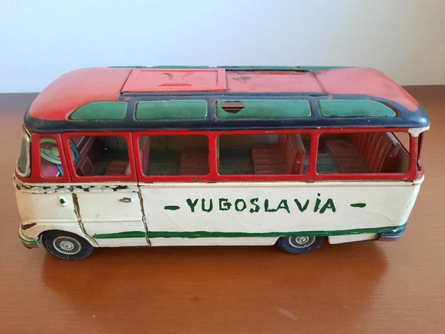 VINTAGE MERCEDES BENZ Tin Toy Friction Bus Car Very Rare Bandai Made in