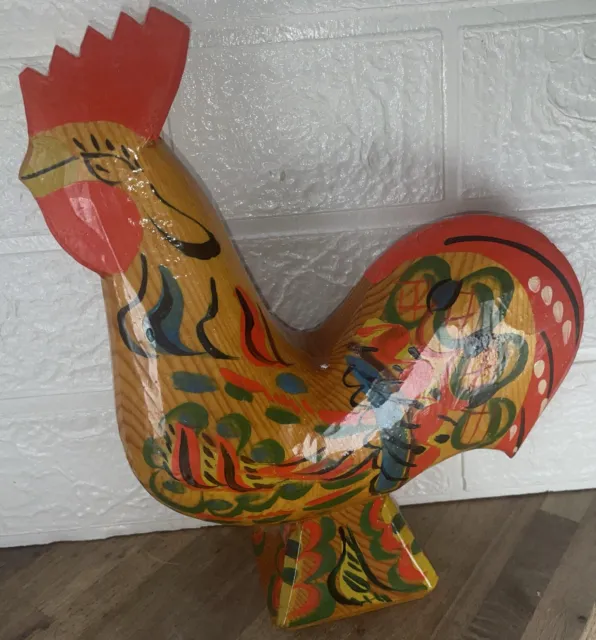 Antique Vintage Black Wood Painted DALA ROOSTER 9” LARGE Sweden Olsson FOLK ART