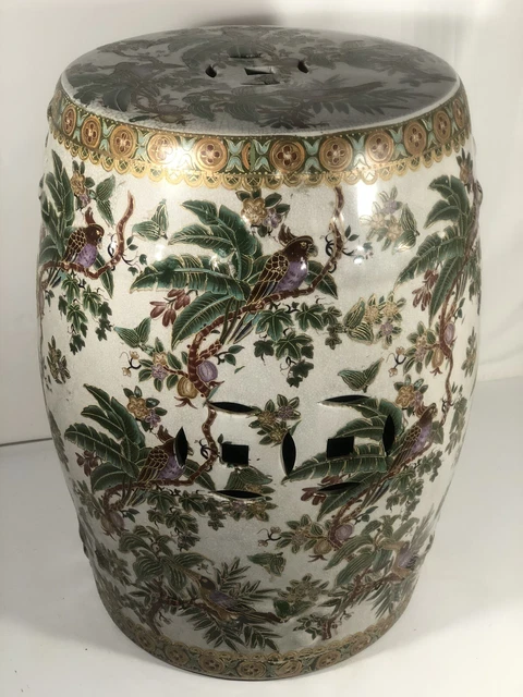 Vintage Chinese Garden Stool Seat Display Birds Floral Ornate Design
