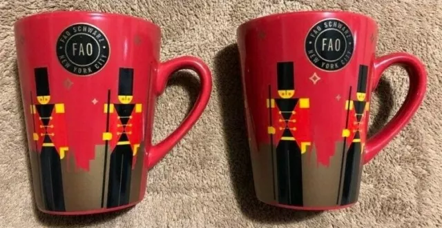 2 NEW FAO Schwartz Galerie Christmas Red Nutcracker Coffee Mugs New York City