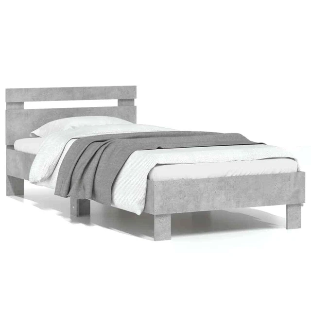 ENGINEERED WOOD BED Frame with Headboard Concrete Grey, 90x200 with