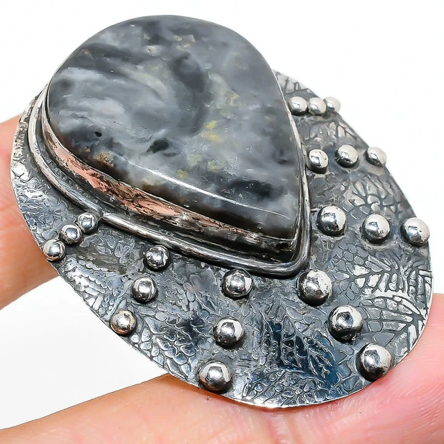 Ocean Fume Agate Gemstone 925 Sterling Silver Jewelry Pendant 1.97" Easter t019