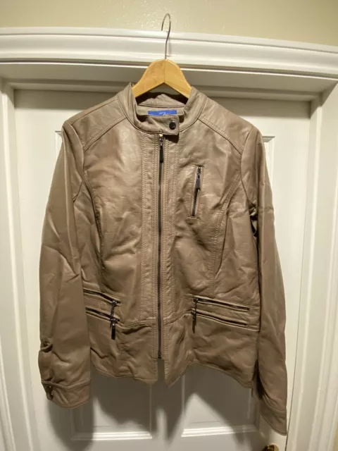 APT 9 Womens Size XL Tan/Brown Moto Jacket, Zip-front; Lined Faux Leather