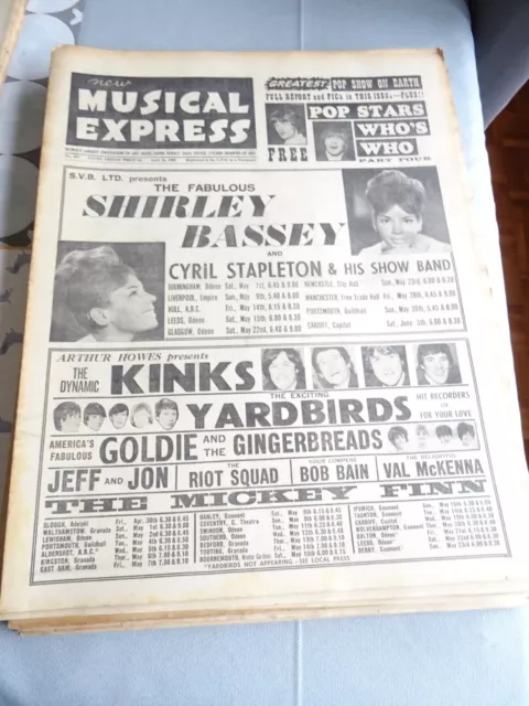 NME New Musical Express Apr 16th 1965 Shirley Bassey Free Beatles Seekers