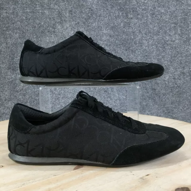 Calvin Klein Shoes Mens 9 M Casual Sneakers Black Leather Lace Up Almond Toe