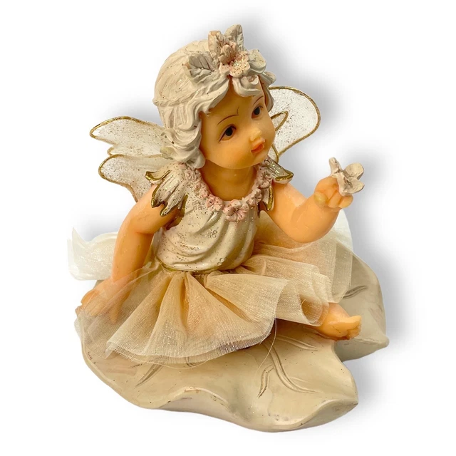 Baby Girl Angel Fairy Cherub Figurine Porcelain Bisque Glitter Wings Cute 4"