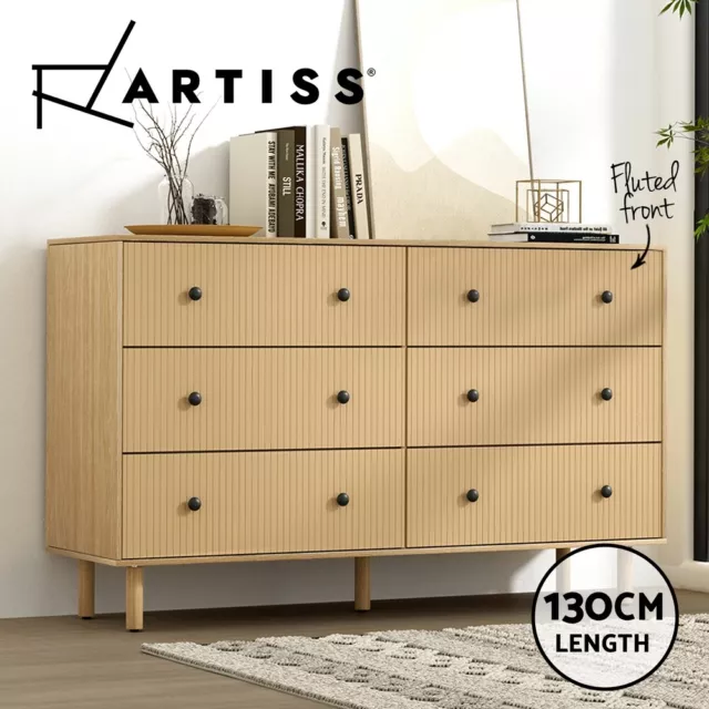 Artiss 6 Chest of Drawers Flutted Dresser Tallboy Storage Cabinet Bedroom Oak