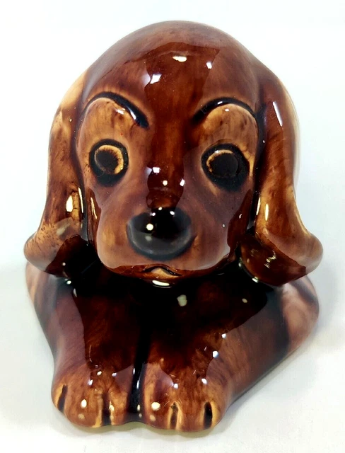 Vintage Cocker Spaniel Puppy Figurine Ceramic Pottery Glossy Adorable Marks READ
