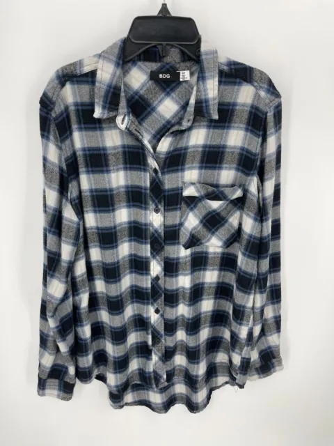 BDG Urban Outfitters Shirt Womens Small Black White Plaid Long Sleeve Flowy Boho