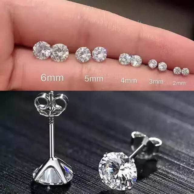 100% Solid 925 Sterling Silver Small Sleeper Cubic Zirconia Stud Earrings Women