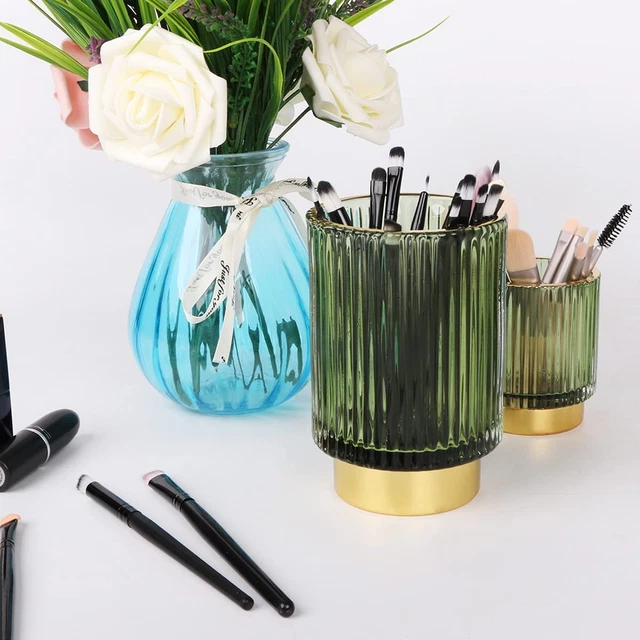 2Pcs Makeup Brush Holder,Glass Cosmetics Eyeliners Display Cup Unique Vintage Ma 3