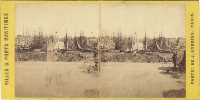 Frankreich Le Havre Hafen Maritim c1862 Foto Stereo Andrieu Vintage Albumin