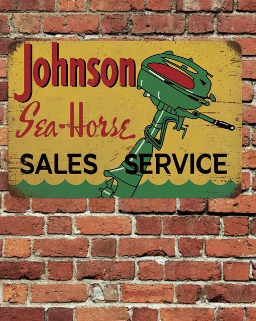 Johnson Sea-Horse Sales Service Sign Aluminum Metal 8"x12" Rustic Retro Aged