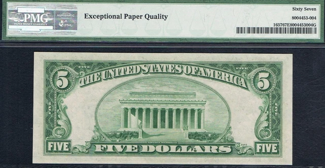 $5 1953B Silver Certificate. FA Block. PMG 67 EPQ. Quality Note 2
