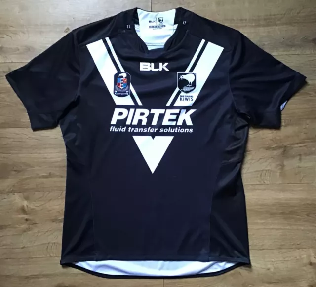 New Zealand Kiwis Blk Rugby League Shirt / Jersey Pirtek Sponsors - Size Large