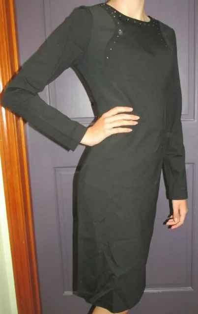 NYDJ Women's Portia Ponte Contour Stud-trimmed Black Long Sleeve Dress Size 0 2