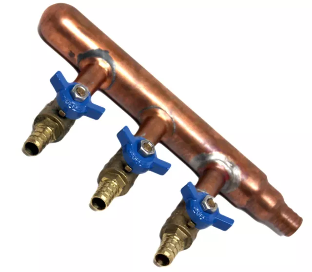 3 port PEX Plumbing Manifold 3/4 Male 1/2 Ball Valve close end barbed end