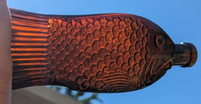 9” Antique Amber Glass Fish Bottle - Cod Liver Oil - Vintage - No Cork