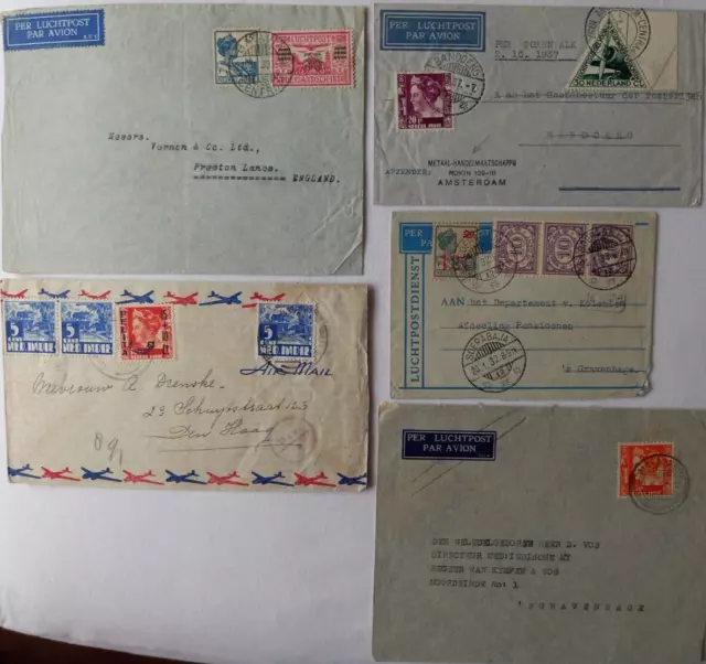 Netherlands Indies Selection Of 5 Different Rate Airmail Covers To Europe Lot 2