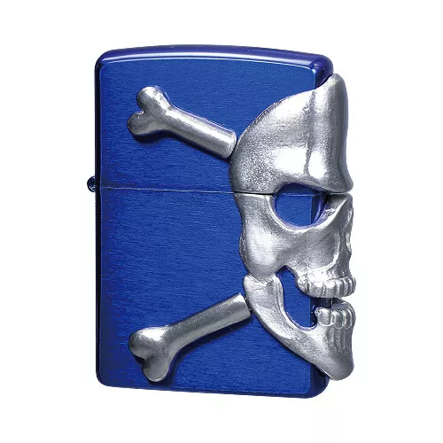 Zippo lighter skull metal 3-sided metal processing blue unused item from Japan