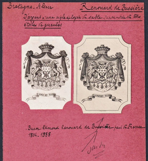 RENOUARD DE BUSSIERE Bretagne Alsace Exlibris blason Wappen armorial