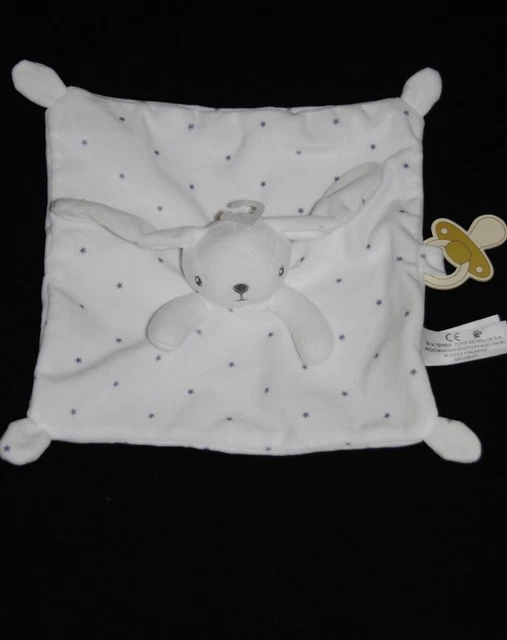 Doudou plat lapin blanc étoile grise SIMBA NICOTOY KIABI attache tétine Neuf