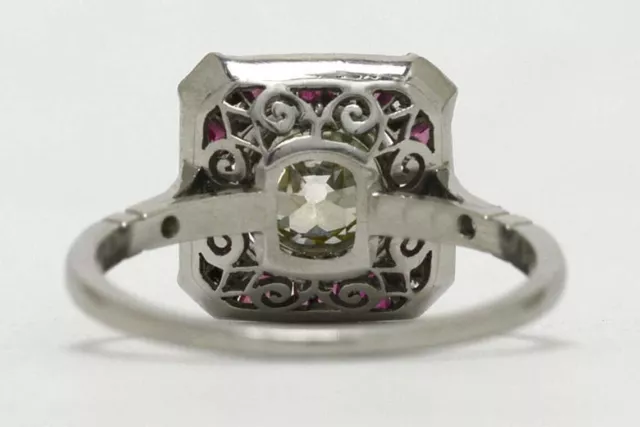 Art Deco Old European Cut Lab Created Diamond & Ruby Engagement 925 Silver Ring 3