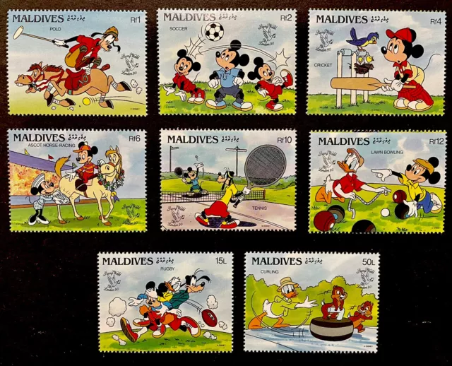 Maldives Stamp World London 90 Disney Stamps Set Mnh British Sports Soccer Rugby