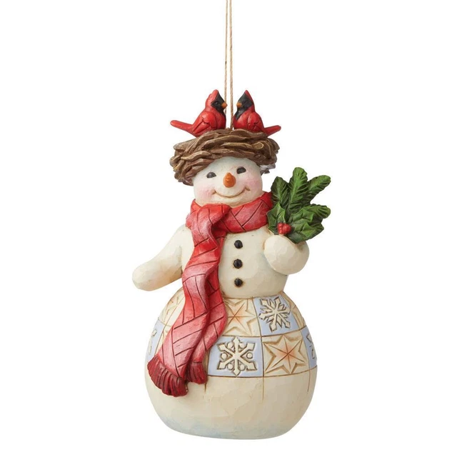 Jim Shore Heartwood Creek Snowman with Cardinal Nest Christmas Ornament 6009469