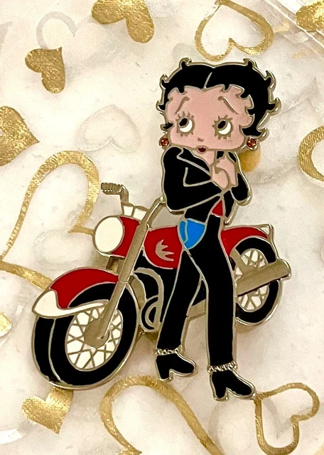 Betty Boop - Spilla da bavero con moto in metallo smaltato o per collezionisti.