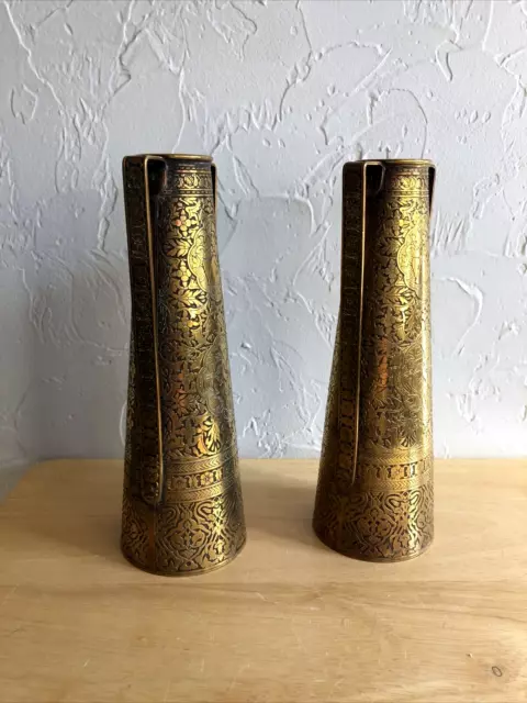 Pair Of Vintage Kinco Detailed Brass Art Noveau Designed Vases ENGLAND 3