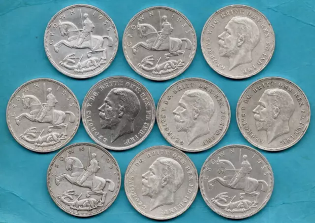 10 X 1935 Silver Crown Coins. 25 Year Jubilee Of King George V. Job Lot.