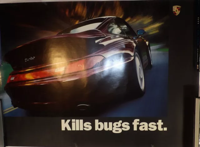 Original Porsche Poster Turbo Kills Bugs Fast 28x21"