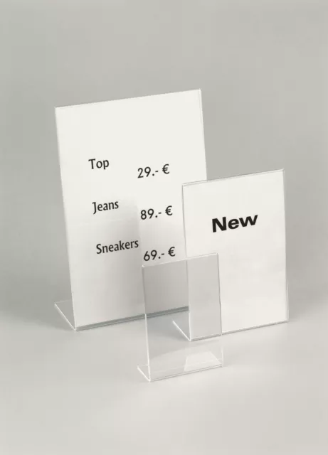 10 Stück Acryl Prospekt Ständer in DIN A6 Hochformat - L-Aufsteller transparent