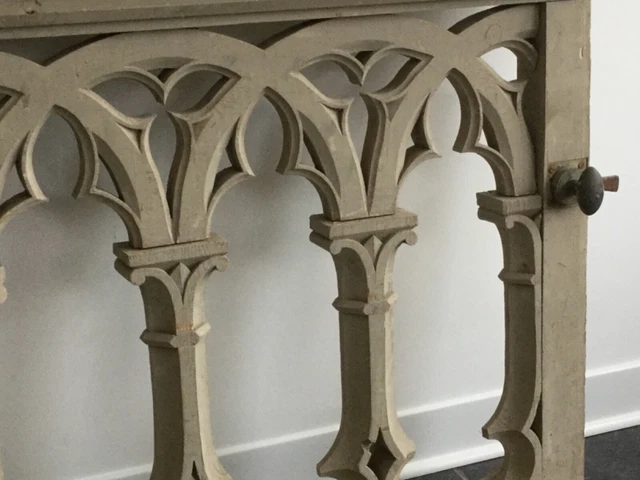 Pair French Gothic Arch Carved Wood Church Door Panels Architectural Salvage