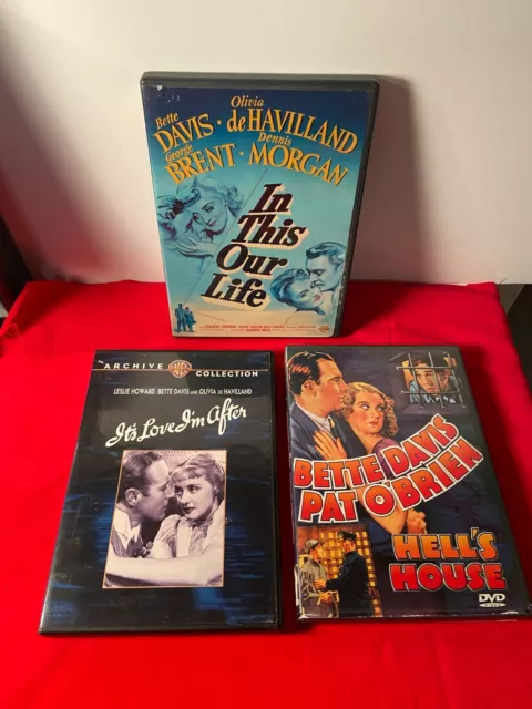 3 BETTE DAVIS DVD Films ~ In This Our Life / It's Love I'm After / Hell's House✨
