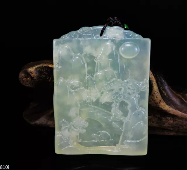 100% Natural Hand-carved Jade Pendant Jadeite Necklace landscape 810i